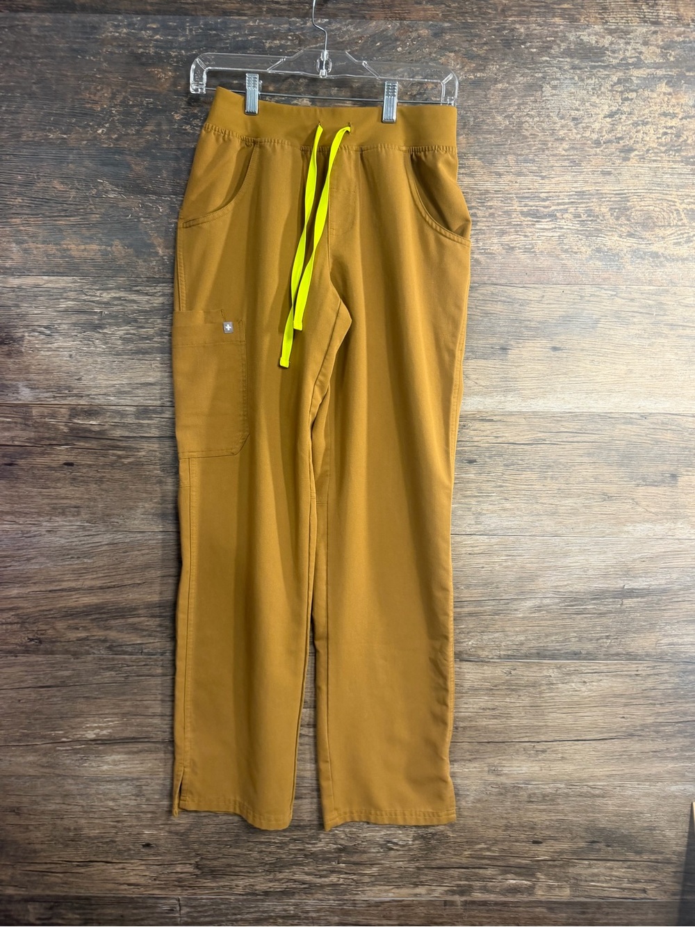 Figs Women's Mustard Scrub Pants with Neon Yellow Drawstring